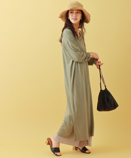 libelle more(リベル モア)の「天竺ワンピース+クリスタルプリーツパンツ セット(ワンピース・レディース・ブラック/ブラウン/ベージュ/ライトカーキ・M/L)」の18枚目の写真