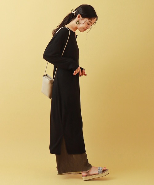 libelle more(リベル モア)の「天竺ワンピース+クリスタルプリーツパンツ セット(ワンピース・レディース・ブラック/ブラウン/ベージュ/ライトカーキ・M/L)」の8枚目の写真