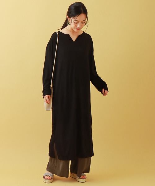 libelle more(リベル モア)の「天竺ワンピース+クリスタルプリーツパンツ セット(ワンピース・レディース・ブラック/ブラウン/ベージュ/ライトカーキ・M/L)」の5枚目の写真