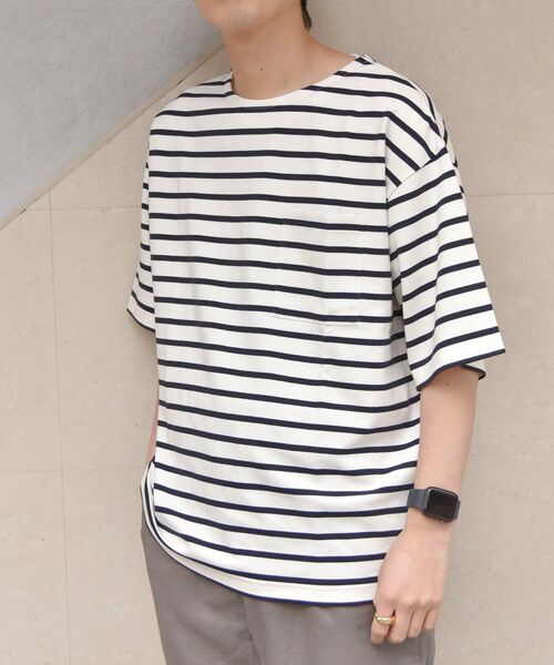 SHIPS any（シップス エニィ）の「SHIPS any: 【ユニセックス】マリンボーダー  ポンチ 半袖 Tシャツ◇（Tシャツ/カットソー・メンズ・ライトブルー/ネイビー/ブラウン/オフホワイト・SMALL/MEDIUM/LARGE/X-LARGE）」の12枚目の写真