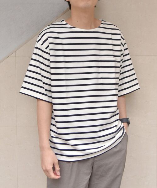 SHIPS any（シップス エニィ）の「SHIPS any: 【ユニセックス】マリンボーダー  ポンチ 半袖 Tシャツ◇（Tシャツ/カットソー・メンズ・ライトブルー/ネイビー/ブラウン/オフホワイト・SMALL/MEDIUM/LARGE/X-LARGE）」の11枚目の写真
