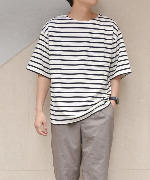SHIPS any（シップス エニィ）の「SHIPS any: 【ユニセックス】マリンボーダー  ポンチ 半袖 Tシャツ◇（Tシャツ/カットソー・メンズ・ライトブルー/ネイビー/ブラウン/オフホワイト・SMALL/MEDIUM/LARGE/X-LARGE）」の5枚目の写真