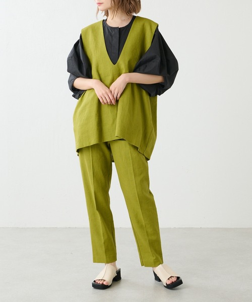 Lui's（ルイス）の「麻混ワイドテーパードパンツ（スラックス・レディース・ブラック/ライム/キナリ・FREE）」の12枚目の写真