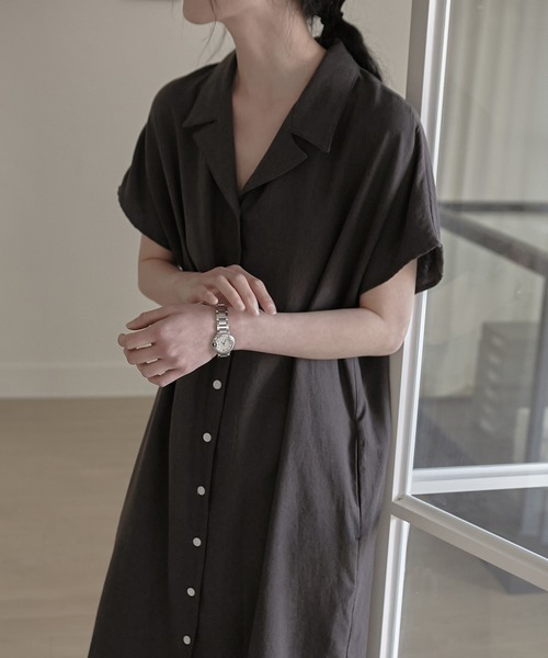 MUYMONA(ムイモナ)の「Front button open collar one-piece mmw22s030【MUYMONA】【2022SS】(ワンピース・レディース・チャコール/ライトベージュ・FREE)」の6枚目の写真