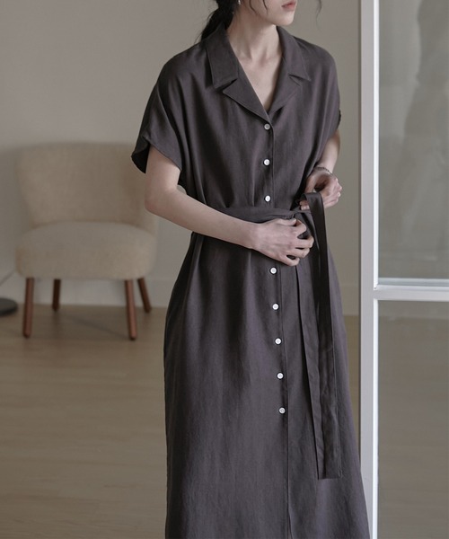 MUYMONA(ムイモナ)の「Front button open collar one-piece mmw22s030【MUYMONA】【2022SS】(ワンピース・レディース・チャコール/ライトベージュ・FREE)」の5枚目の写真
