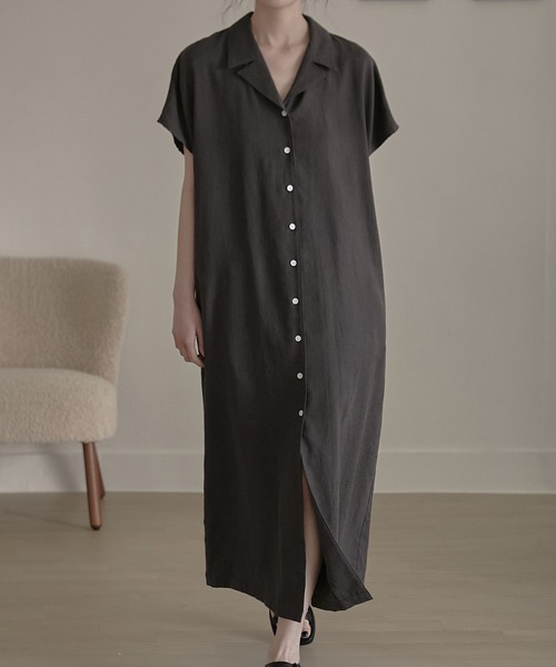 MUYMONA(ムイモナ)の「Front button open collar one-piece mmw22s030【MUYMONA】【2022SS】(ワンピース・レディース・チャコール/ライトベージュ・FREE)」の4枚目の写真