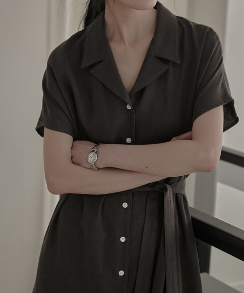 MUYMONA(ムイモナ)の「Front button open collar one-piece mmw22s030【MUYMONA】【2022SS】(ワンピース・レディース・チャコール/ライトベージュ・FREE)」の9枚目の写真