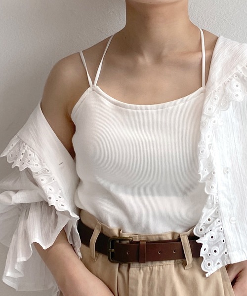 w closet(ダブルクローゼット)の「【カップ付き】バッククロスキャミソール(キャミソール・レディース・ブラック/オフホワイト/ピンク/モカ/ブラウン・FREE)」の2枚目の写真