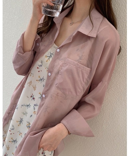 Ritzy(リッツィー)の「シアーカラーシャツブラウス(シャツ/ブラウス・レディース・ホワイト/ピンク/グリーン・M/L)」の2枚目の写真