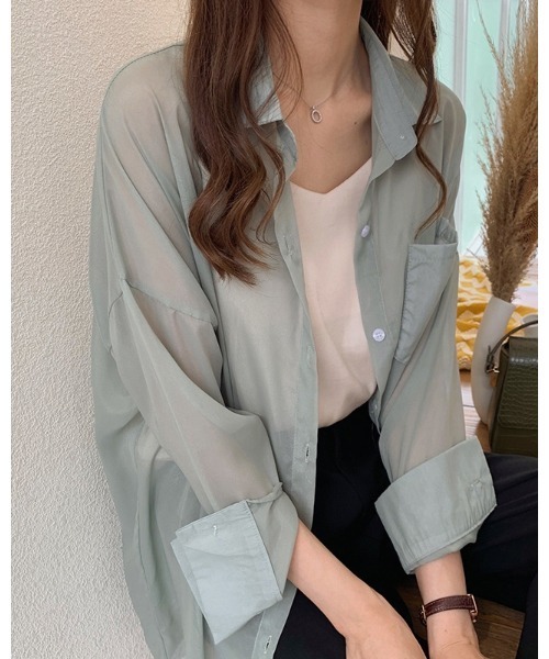 Ritzy(リッツィー)の「シアーカラーシャツブラウス(シャツ/ブラウス・レディース・ホワイト/ピンク/グリーン・M/L)」の1枚目の写真