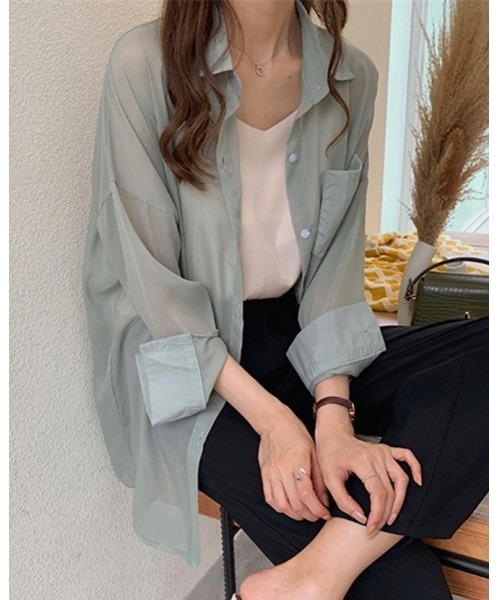 Ritzy(リッツィー)の「シアーカラーシャツブラウス(シャツ/ブラウス・レディース・ホワイト/ピンク/グリーン・M/L)」の6枚目の写真
