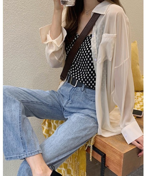 Ritzy(リッツィー)の「シアーカラーシャツブラウス(シャツ/ブラウス・レディース・ホワイト/ピンク/グリーン・M/L)」の5枚目の写真
