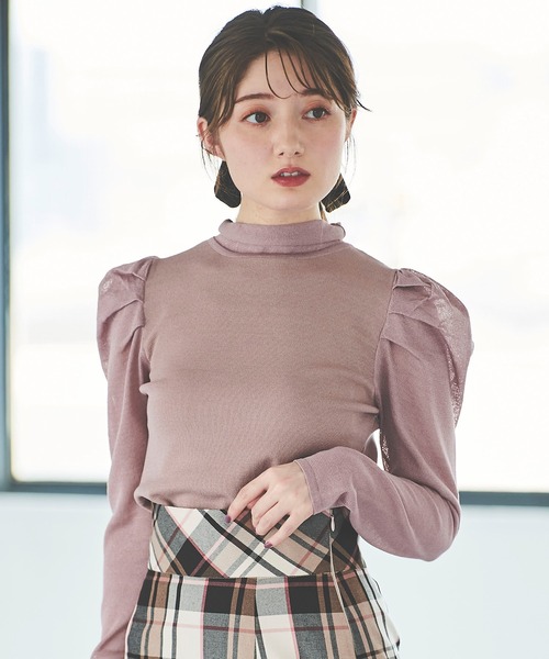 31 Sons de mode（トランテアン　ソン　ドゥ　モード）の「シアスリーブモックネックニット（ニット/セーター・レディース・ブラウン系その他/ライトグリーン/ブラック・36）」の2枚目の写真