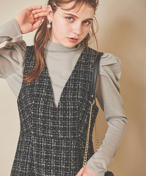 31 Sons de mode（トランテアン　ソン　ドゥ　モード）の「シアスリーブモックネックニット（ニット/セーター・レディース・ブラウン系その他/ライトグリーン/ブラック・36）」の5枚目の写真