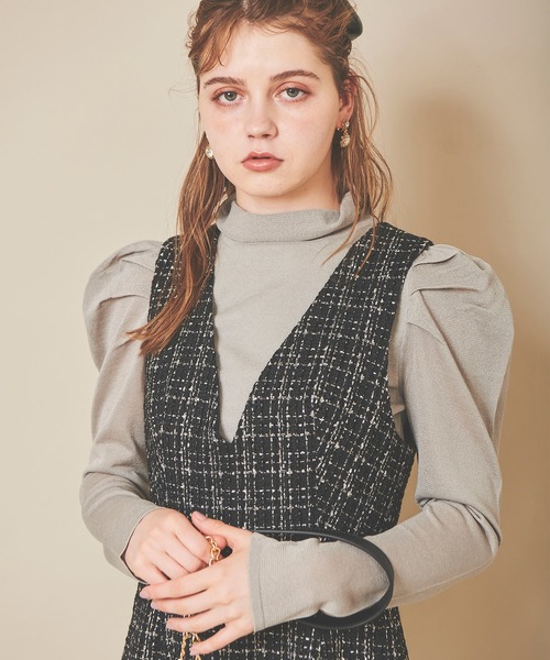 31 Sons de mode（トランテアン　ソン　ドゥ　モード）の「シアスリーブモックネックニット（ニット/セーター・レディース・ブラウン系その他/ライトグリーン/ブラック・36）」の6枚目の写真