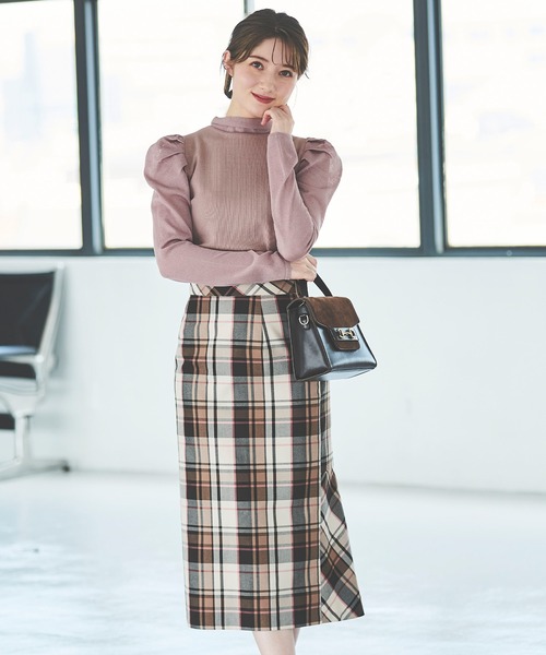 31 Sons de mode（トランテアン　ソン　ドゥ　モード）の「シアスリーブモックネックニット（ニット/セーター・レディース・ブラウン系その他/ライトグリーン/ブラック・36）」の22枚目の写真