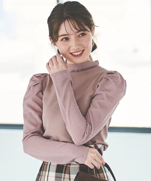 31 Sons de mode（トランテアン　ソン　ドゥ　モード）の「シアスリーブモックネックニット（ニット/セーター・レディース・ブラウン系その他/ライトグリーン/ブラック・36）」の21枚目の写真