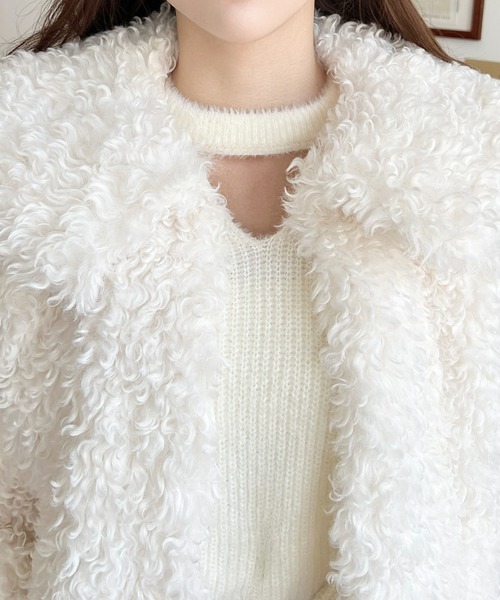 ほぼ未使用♡2021AW マーガレット刺繍 中綿 ジャケット フード フリル セール】衿付きプードルフェイクファーブルゾン（その他アウター