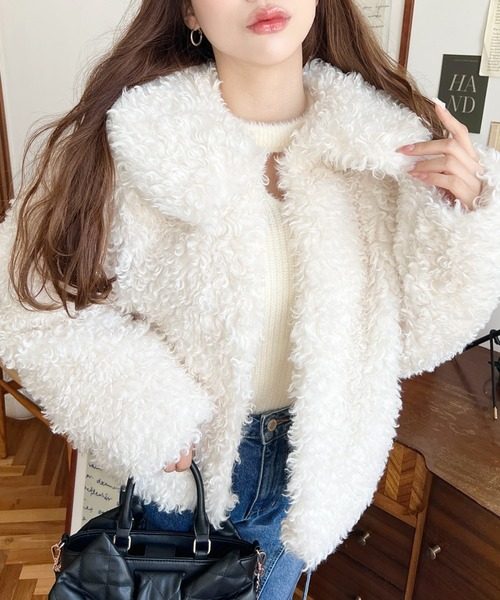 セール】衿付きプードルフェイクファーブルゾン（その他アウター