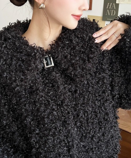 moment+（モーメントプラス）の「衿付きプードルフェイクファーブルゾン（その他アウター・レディース・ブラック/ブラウン/アイボリー/グレイッシュベージュ/モカ/ベージュ・M/FREE/L）」の11枚目の写真