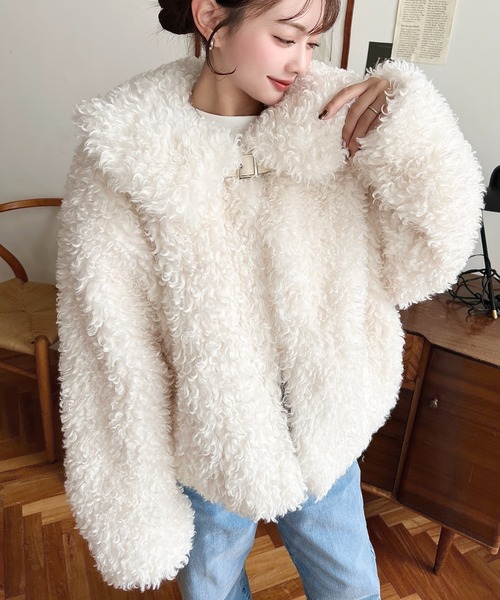 セール】衿付きプードルフェイクファーブルゾン（その他アウター