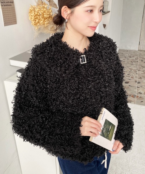 moment+（モーメントプラス）の「衿付きプードルフェイクファーブルゾン（その他アウター・レディース・ブラック/ブラウン/アイボリー/グレイッシュベージュ/モカ/ベージュ・M/FREE/L）」の16枚目の写真