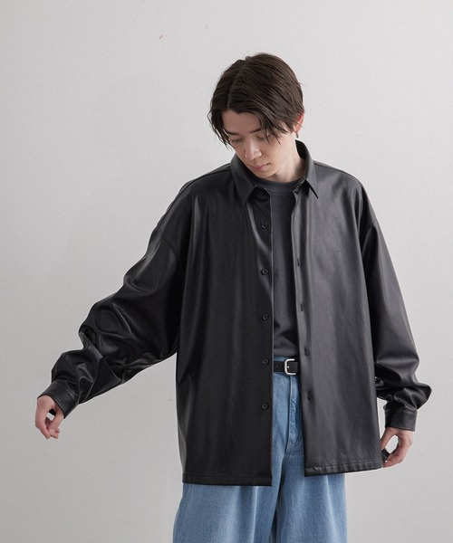 JUNRED(ジュンレッド)の「フェイクレザーバルーンシャツ(シャツ/ブラウス・メンズ・ブラック・S/M/L)」の10枚目の写真
