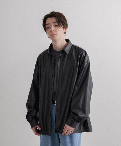 JUNRED(ジュンレッド)の「フェイクレザーバルーンシャツ(シャツ/ブラウス・メンズ・ブラック・S/M/L)」の15枚目の写真