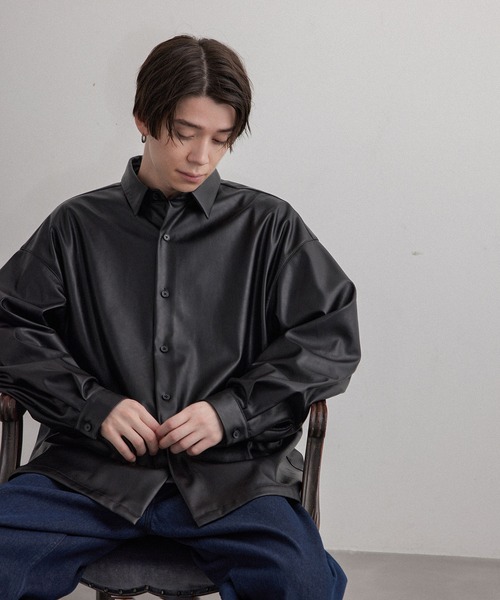 JUNRED(ジュンレッド)の「フェイクレザーバルーンシャツ(シャツ/ブラウス・メンズ・ブラック・S/M/L)」の11枚目の写真
