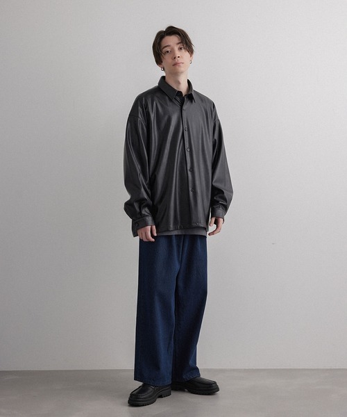 JUNRED(ジュンレッド)の「フェイクレザーバルーンシャツ(シャツ/ブラウス・メンズ・ブラック・S/M/L)」の14枚目の写真