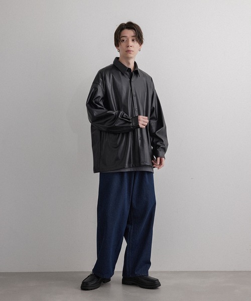 JUNRED(ジュンレッド)の「フェイクレザーバルーンシャツ(シャツ/ブラウス・メンズ・ブラック・S/M/L)」の3枚目の写真