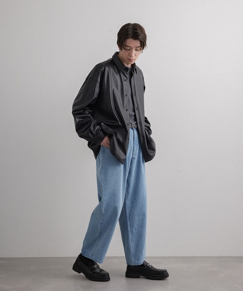JUNRED(ジュンレッド)の「フェイクレザーバルーンシャツ(シャツ/ブラウス・メンズ・ブラック・S/M/L)」の5枚目の写真