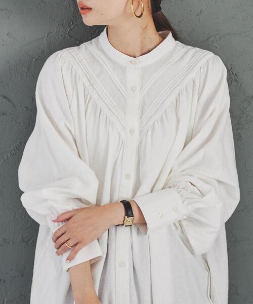 coen（コーエン）の「ウィンターリネンロングシャツ（シャツ/ブラウス・レディース・オフホワイト/ダークグレー・L/M）」の9枚目の写真