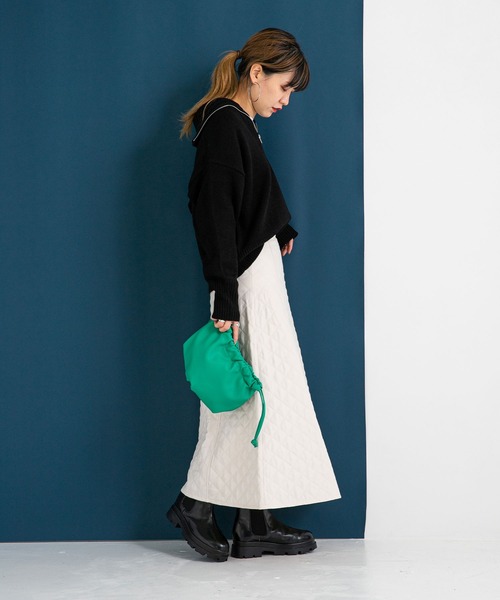 bohmal（ボマール）の「切替キルティングフレアスカート（スカート・レディース・ブラック/アイボリー・FREE）」の6枚目の写真