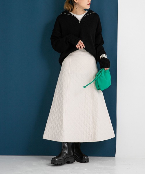 bohmal（ボマール）の「切替キルティングフレアスカート（スカート・レディース・ブラック/アイボリー・FREE）」の3枚目の写真