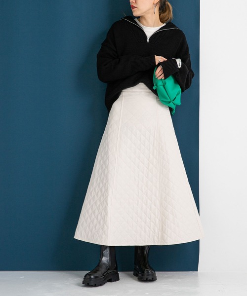 bohmal（ボマール）の「切替キルティングフレアスカート（スカート・レディース・ブラック/アイボリー・FREE）」の10枚目の写真