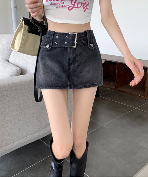 M.Y.O.B. デニムミニスカート+チェーンベルト ベルト付きチェーンプリーツミニスカート – WEGO ONLINE STORE