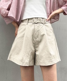 共ベルト付フェイクレザーキュロットパンツ
