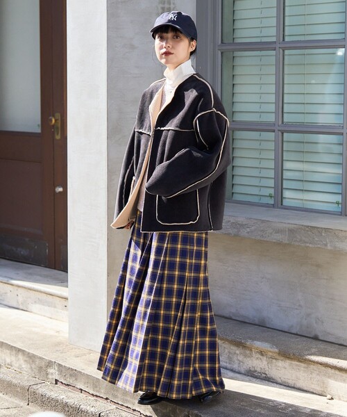 FREAK'S STORE（フリークスストア）の「リバーシブルコーデュロイボアショートジャケット（ノーカラージャケット・レディース・チャコールグレー/ブラウン/オフホワイト・ﾌﾘ-）」の7枚目の写真