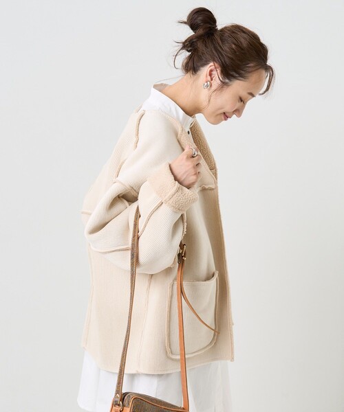 FREAK'S STORE（フリークスストア）の「リバーシブルコーデュロイボアショートジャケット（ノーカラージャケット・レディース・チャコールグレー/ブラウン/オフホワイト・ﾌﾘ-）」の14枚目の写真