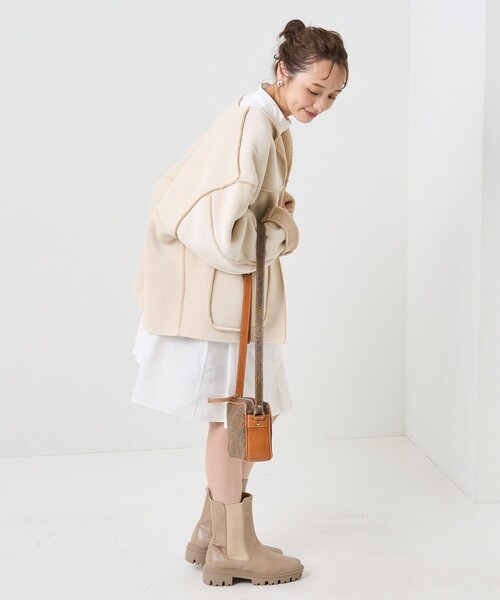 FREAK'S STORE（フリークスストア）の「リバーシブルコーデュロイボアショートジャケット（ノーカラージャケット・レディース・チャコールグレー/ブラウン/オフホワイト・ﾌﾘ-）」の15枚目の写真