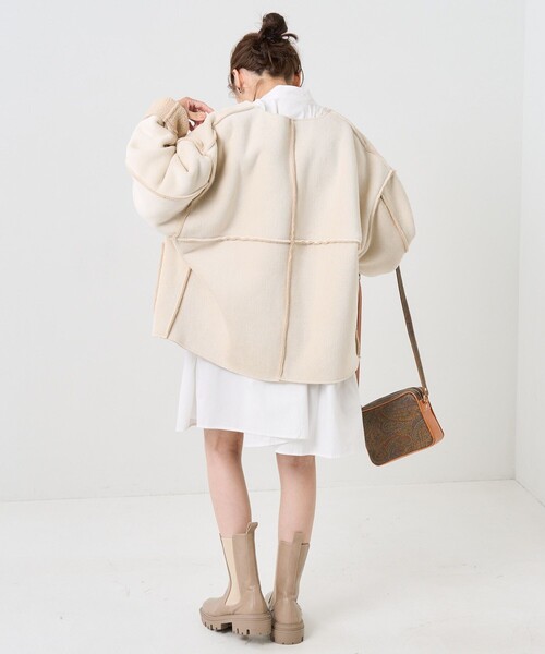 FREAK'S STORE（フリークスストア）の「リバーシブルコーデュロイボアショートジャケット（ノーカラージャケット・レディース・チャコールグレー/ブラウン/オフホワイト・ﾌﾘ-）」の16枚目の写真