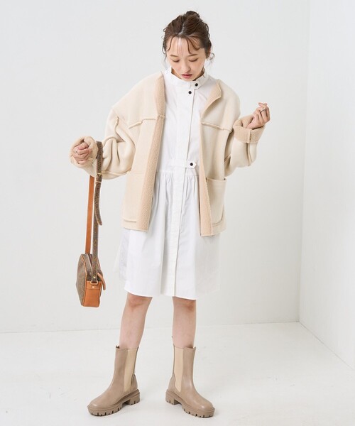 FREAK'S STORE（フリークスストア）の「リバーシブルコーデュロイボアショートジャケット（ノーカラージャケット・レディース・チャコールグレー/ブラウン/オフホワイト・ﾌﾘ-）」の17枚目の写真