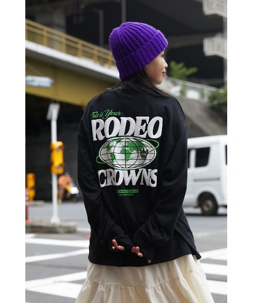 RODEO CROWNS WIDE BOWL(ロデオクラウンズワイドボウル)の「WORLDクラウンロゴL/S Tシャツ WL(Tシャツ/カットソー・レディース・ホワイト/ブラック/ブルー・FREE)」の3枚目の写真