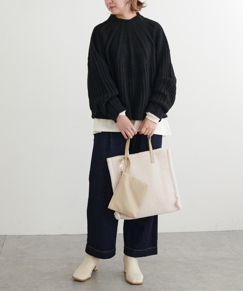 PUAL CE CIN(ピュアルセシン)の「アーチ編みニットプルオーバー(ニット/セーター・レディース・ブラック/アイボリー/グレイッシュベージュ・FREE)」の8枚目の写真