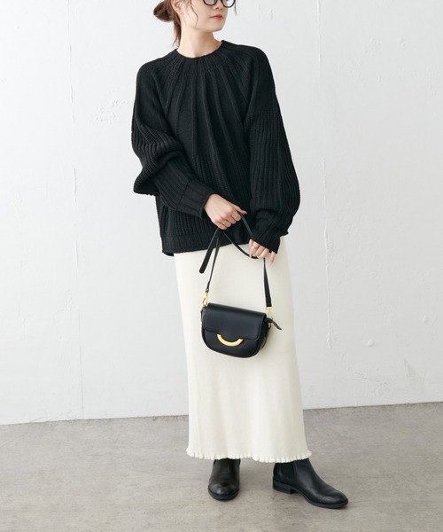 PUAL CE CIN(ピュアルセシン)の「アーチ編みニットプルオーバー(ニット/セーター・レディース・ブラック/アイボリー/グレイッシュベージュ・FREE)」の14枚目の写真