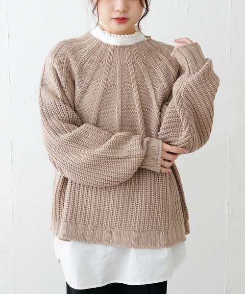 PUAL CE CIN(ピュアルセシン)の「アーチ編みニットプルオーバー(ニット/セーター・レディース・ブラック/アイボリー/グレイッシュベージュ・FREE)」の10枚目の写真