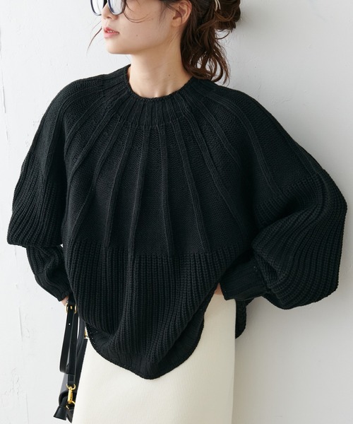 PUAL CE CIN(ピュアルセシン)の「アーチ編みニットプルオーバー(ニット/セーター・レディース・ブラック/アイボリー/グレイッシュベージュ・FREE)」の11枚目の写真