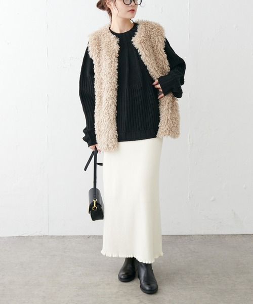 PUAL CE CIN(ピュアルセシン)の「アーチ編みニットプルオーバー(ニット/セーター・レディース・ブラック/アイボリー/グレイッシュベージュ・FREE)」の13枚目の写真