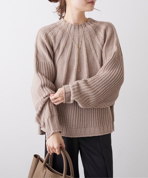 PUAL CE CIN(ピュアルセシン)の「アーチ編みニットプルオーバー(ニット/セーター・レディース・ブラック/アイボリー/グレイッシュベージュ・FREE)」の20枚目の写真